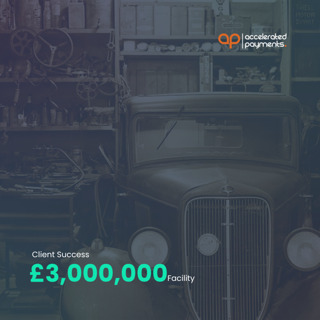£3,000,000 OP accelerated payments invoice finance facility with classic truck in workshop background