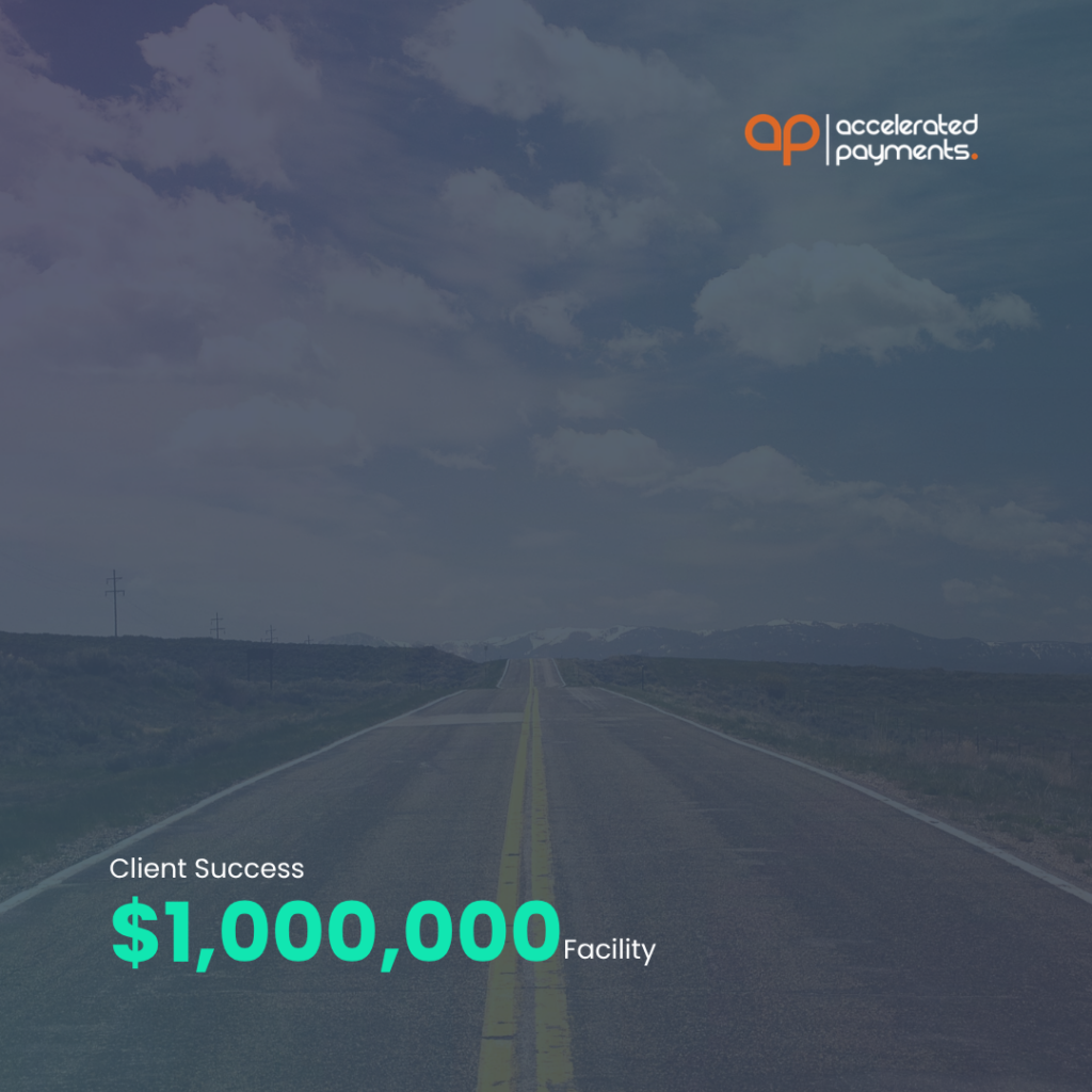 Accelerated Payments $1,000,000 invoice finance facility client success on open road background